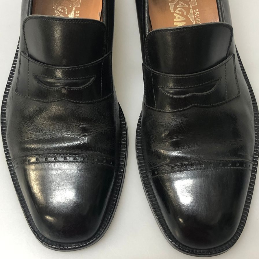 サルバトーレ フェラガモ スリッポン キャップトゥ ブラック サイズ26R メンズ Salvatore Ferragamo 約26.0cm【AFC28】