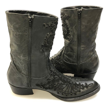 アレキサンダーマックイーン レザーブーツ ロングブーツ 23919 サイドジップ 装飾 メンズ ブラック サイズ44 Alexander McQueen 約30.0cm【AFI30】