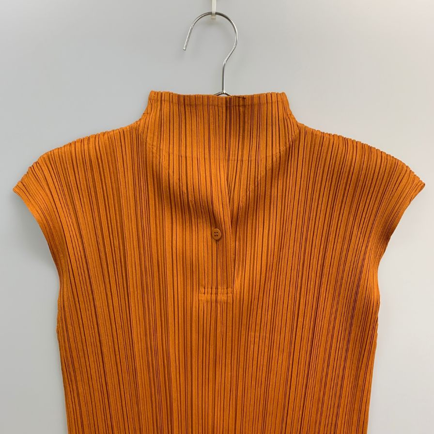 美品◆プリーツプリーズ イッセイミヤケ ハイネック ノースリーブ PP23JK112 キャメル サイズ3 PLEATS PLEASE 【AFB26】