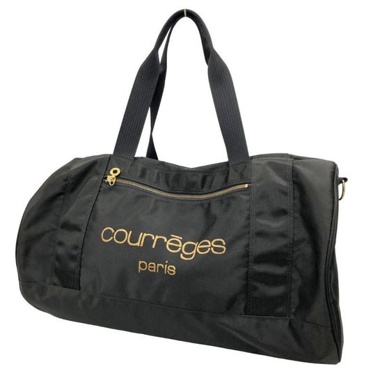 クレージュ ボストンバッグ ゴールドロゴ ブラック トラベルバッグ ショルダーバッグ courreges【AFE3】
