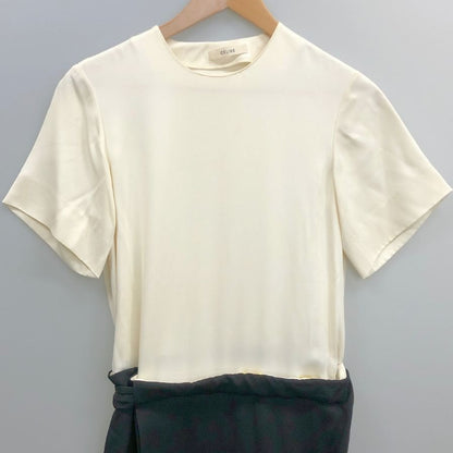 美品◆セリーヌ バイカラーワンピースドレス  国内正規品 MODELE DEPOSE 6Q33 4632 レディース サイズ34 ブラック×ホワイト CELINE 【AFB5】