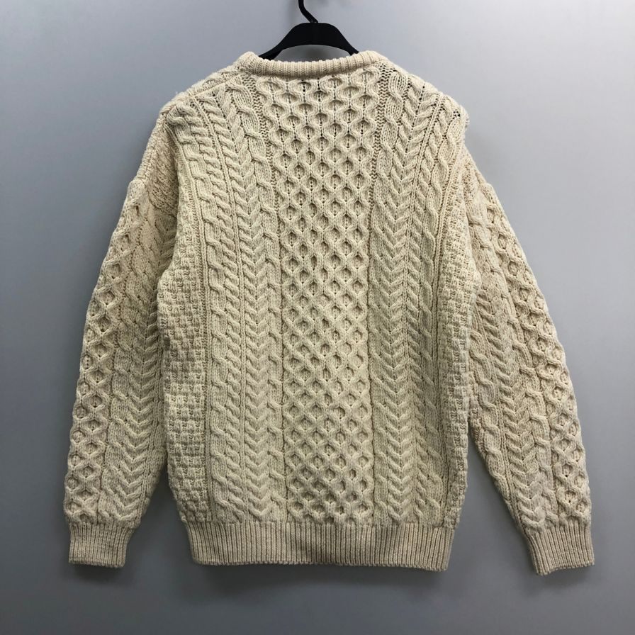 美品◆アラン ウーレンミルズ ニットセーター クルーネック ウール アイルランド製 メンズ サイズS ホワイト系 aran WOOLLEN MILLS 【AFB26】