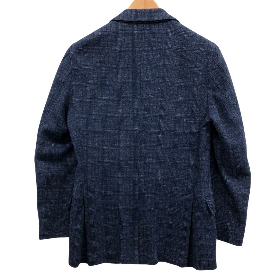 美品◆ラルディーニ テーラードジャケット コットン ウール チェック柄 ネイビー系 サイズ44REG LARDINI 【AFB41】