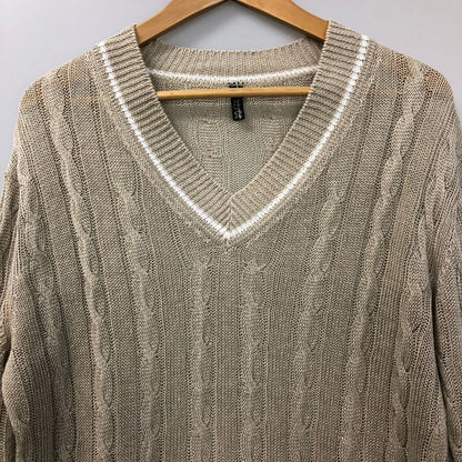 美品◆トレンタセッタンタ リネン Vネック ニット・セーター メンズ ベージュ サイズ48 trenta settanta 【AFB11】