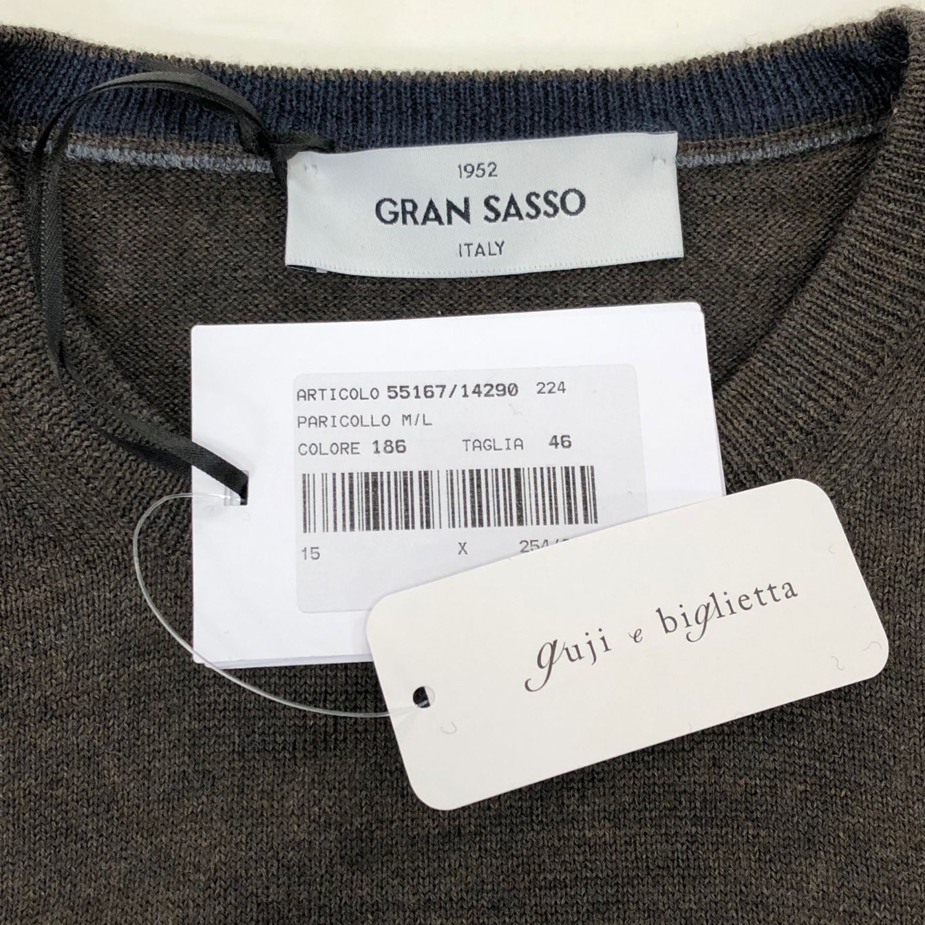 極美品◆グランサッソ クルーネックニット グレー サイズ46 GRAN SASSO 【AFB7】