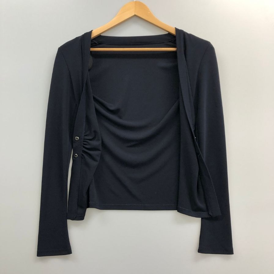 中古◆フォクシ―ニューヨーク カーディガン マットストレッチジャージー 肩パッド付 ネイビー サイズ38 FOXEY NEWYORK 【AFB34】
