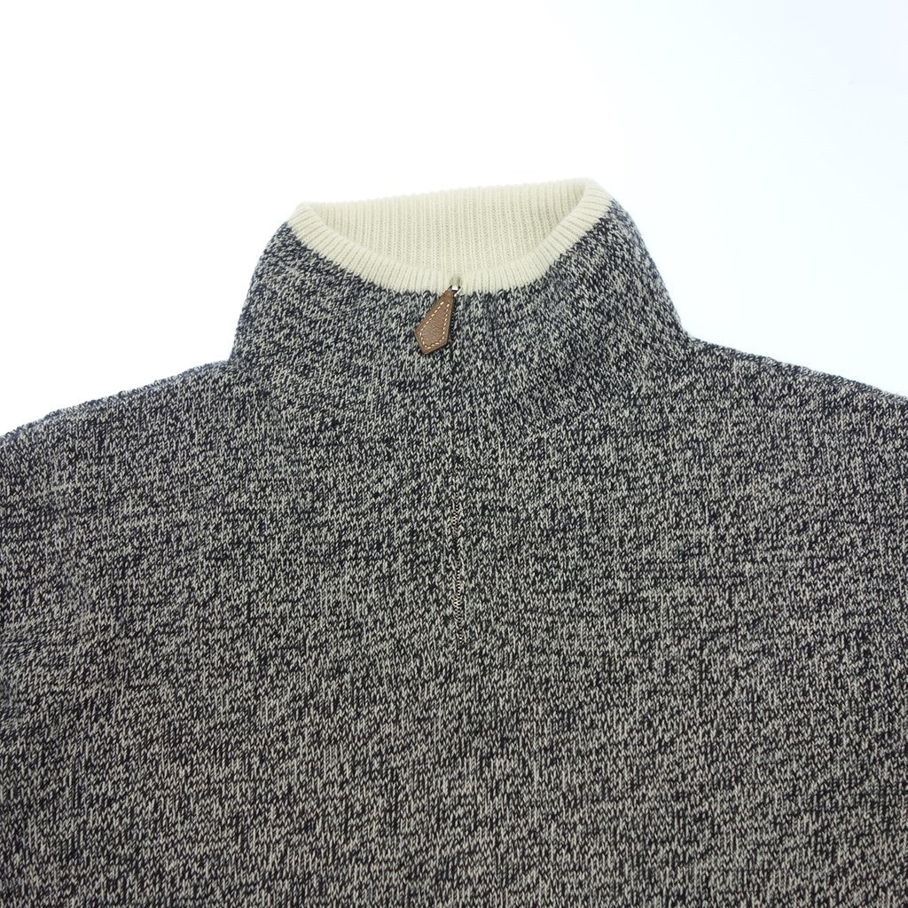 Like new◆Hermes Half Zip Knit Cashmere &amp; Cotton Leather Pull Men's Size XL Gray HERMES [AFB37] 