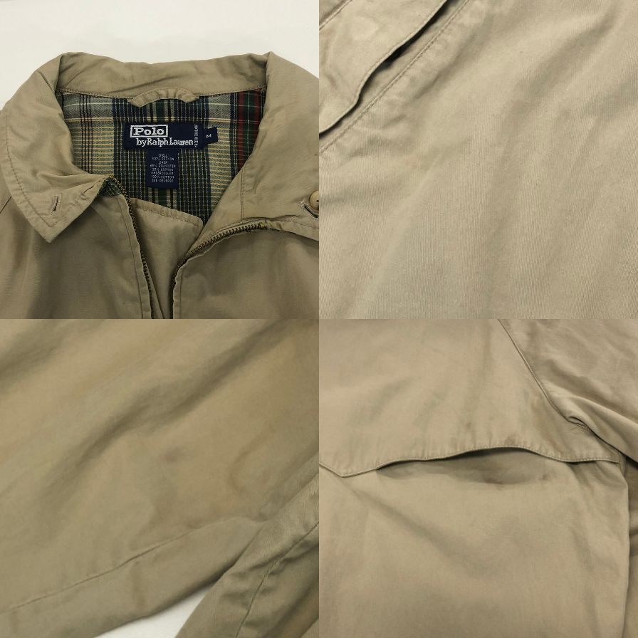 中古◆ポロ ラルフローレン スイングトップ 胸刺繍 ベージュ メンズ サイズM Polo Ralph Lauren 【AFF22】