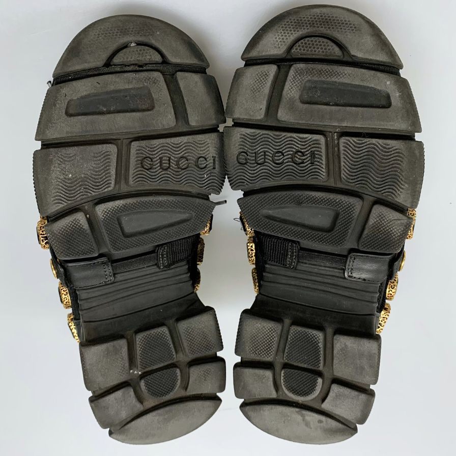 グッチ ローカットスニーカー ラインストーン ベルト ダッド 厚底 ブラック レディース サイズ35 GUCCI 約22.0cm【AFC32】