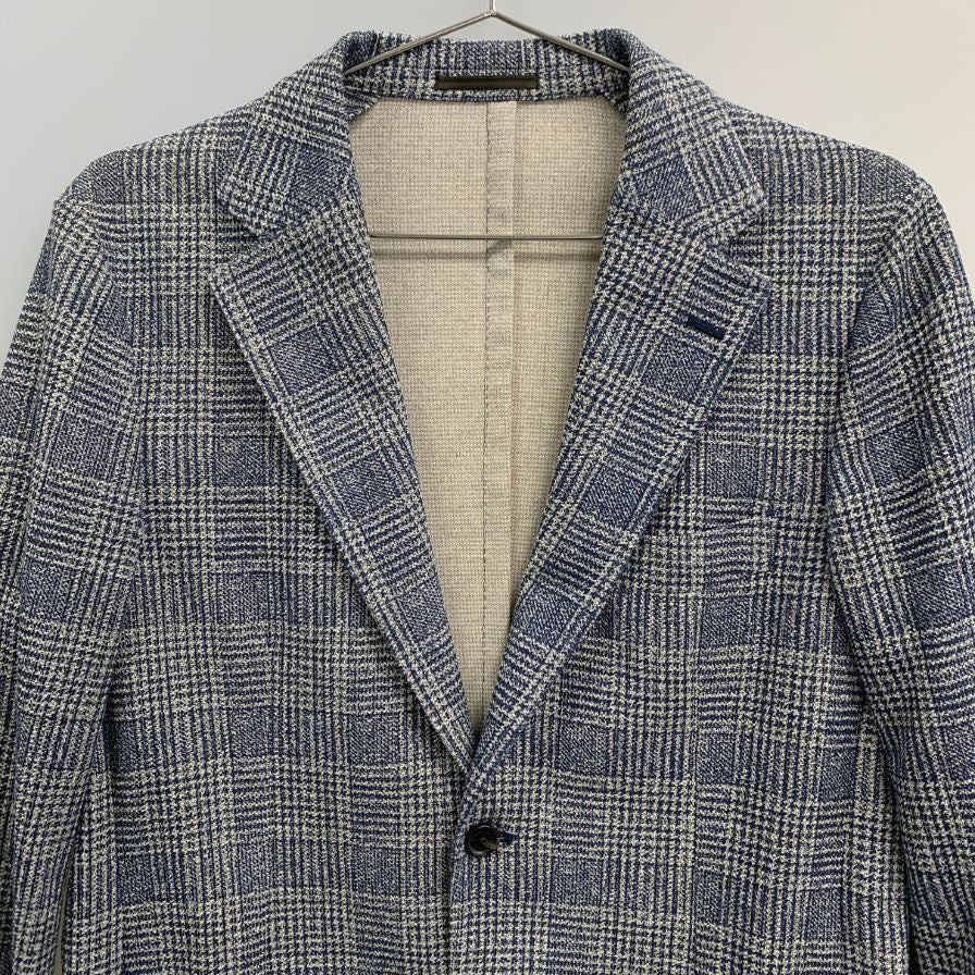 美品◆マッキントッシュ ロンドン コットン混合 テイラードジャケット ラニフィーチョ ローマ生地 メンズ サイズ 36 チェック ブルー系 MACKINTOSH LONDON 【AFA18】