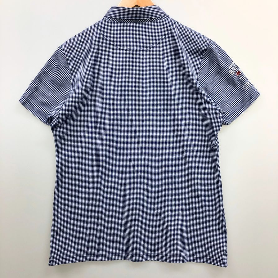 美品◆アドミラル ゴルフ ポロシャツ 刺繍 ロゴ チャック 半袖 コットン ポリエステル ゴルフウェア ブルー メンズ サイズL Admiral GOLF 【AFB18】