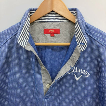 美品◆キャロウェイ ポロシャツ ドット総柄 刺繍 ロゴ コットン ゴルフウェア ブルー メンズ サイズL Callaway 【AFB6】