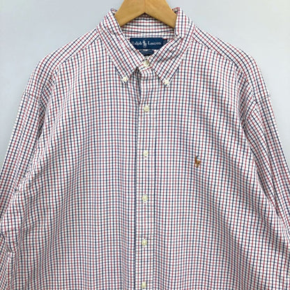 美品◆ラルフローレン 長袖シャツ ボタンダウン 胸刺繍  チェック メンズ サイズ16 1/2 RALPH LAUREN 【AFB17】