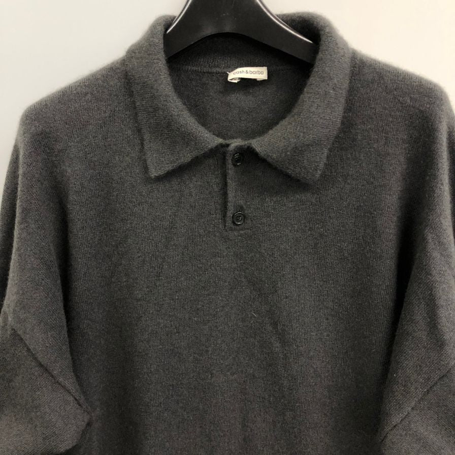 中古◆キャッシュ＆バルバ モンゴリアンカシミヤ エルボーパッチ ポロ ニット カシミヤ100％ グレー メンズ  サイズ4 cash & barba 【AFB43】