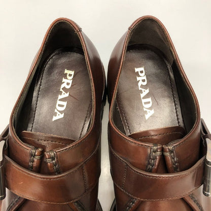 プラダ シングルモンク Uチップ メンズ ブラウン サイズ 9 PRADA 約27.0cm【AFD12】