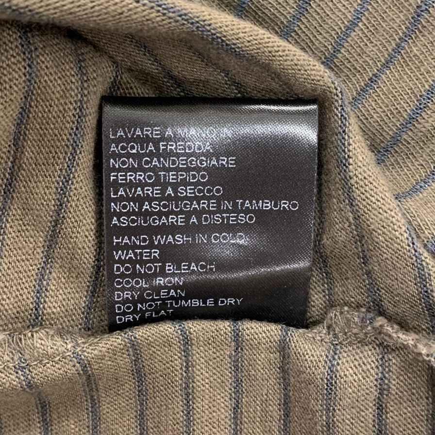 新品同様◆ロベルトコリーナ Tシャツ ロングスリーブ ボーダー リネン混 コットン カーキ サイズ48 メンズ roberto collina 【AFB41】