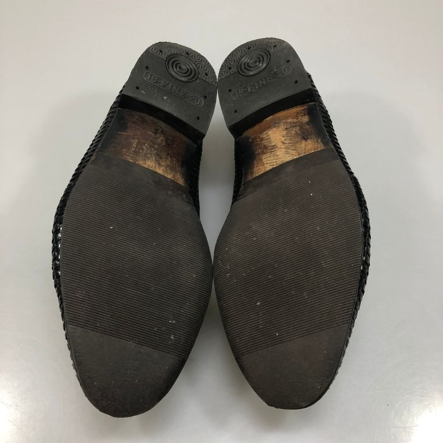 バリー レザーシューズ スリッポン 編み込み ブラック メンズ サイズ7E BALLY 約25.5cm【AFC44-2】