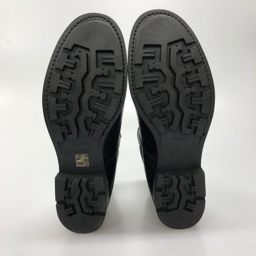 プラダ コンバットブーツ レースアップ ベルト レザー 2T 1882 ブラック メンズ サイズ7.5 PRADA 約26.0cm【AFD15】