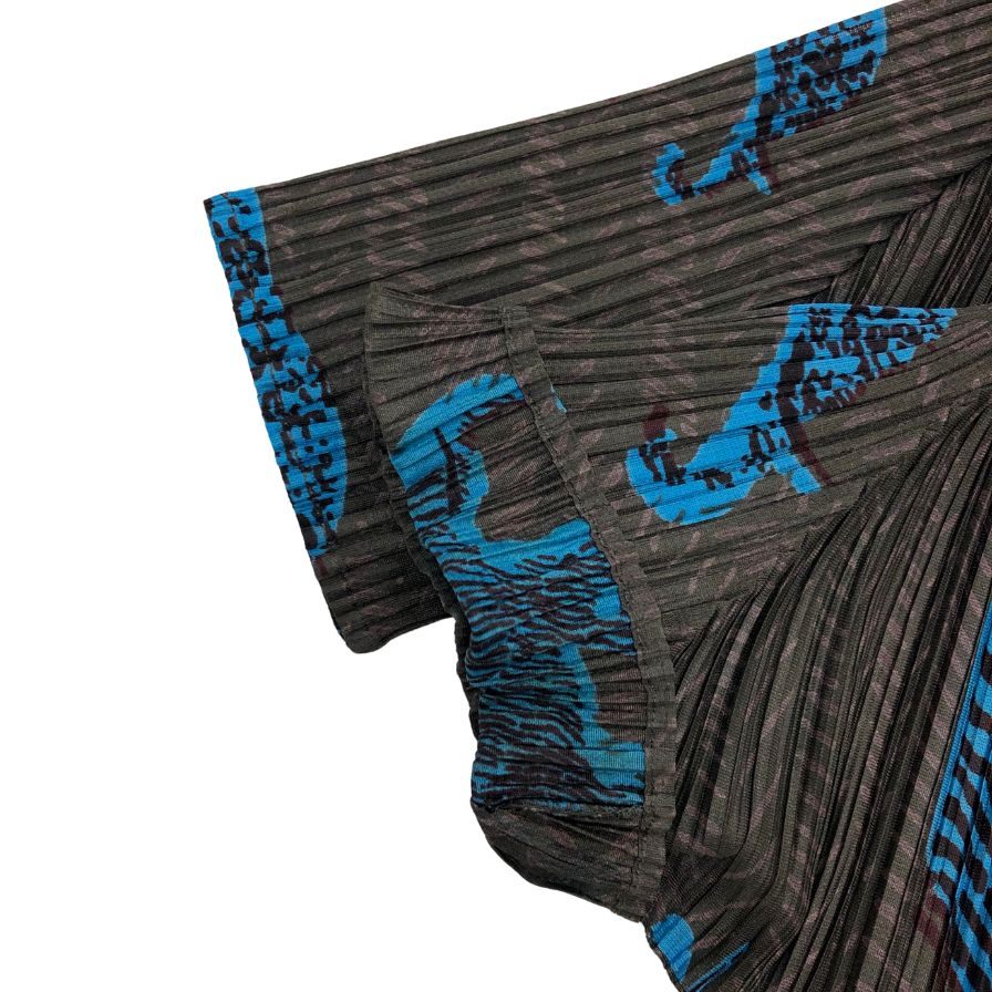 美品◆プリーツプリーズ イッセイミヤケ 半袖カットソー 総柄 象 レディース サイズ3 PP94-JK551PLEATS PLEASE ISSEY MIYAKE 【AFB46】