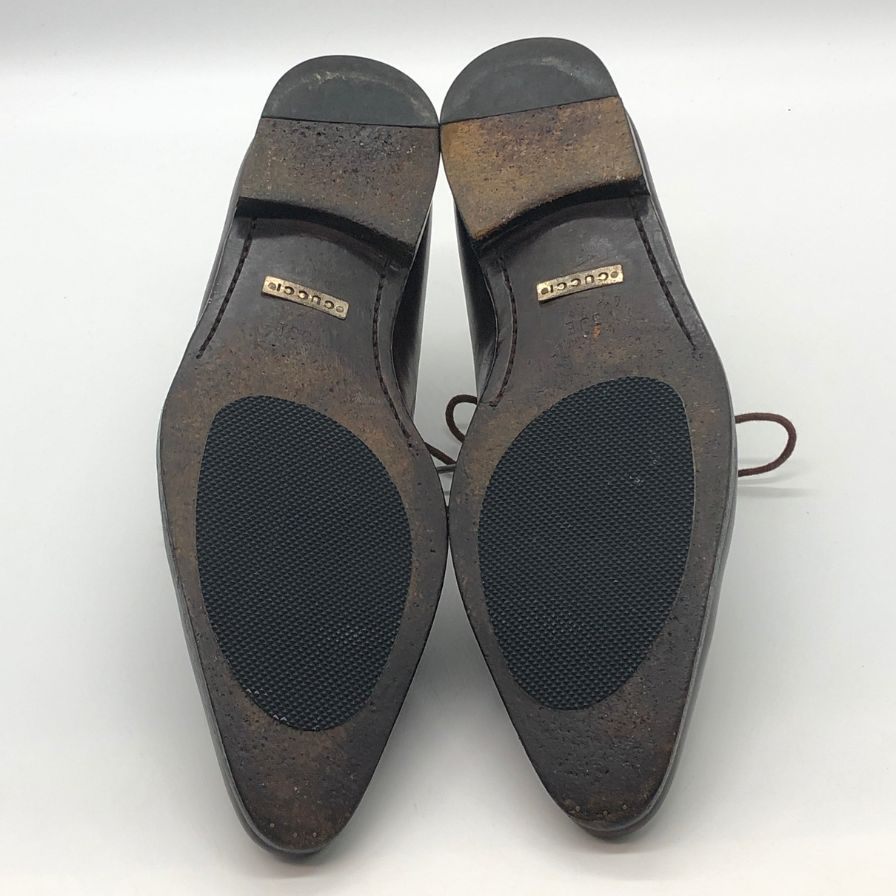 グッチ 内羽根 ウイングチップ レザーシューズ ブラウン メンズ サイズ39E GUCCI 約24.0cm【PTM2】