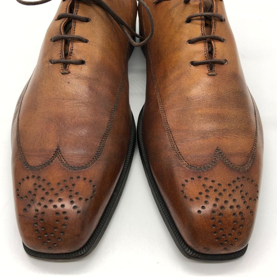 ベルルッティ レザーシューズ ロングウイングチップ  カーフ メダリオン メンズ ブラウン サイズUK6.5 Berluti 約25.5cm【PTM】