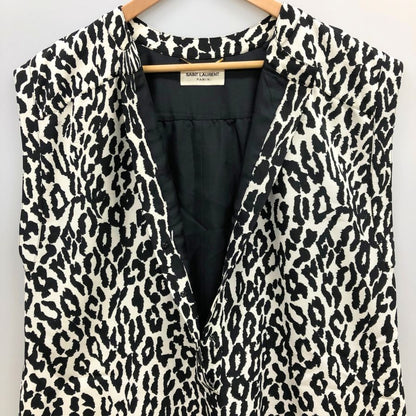 美品◆サンローランパリ 15SS ノースリーブ アニマル柄 ワンピース レディース サイズ38 ブラック  SAINT LAURENT PARIS 【AFB1】