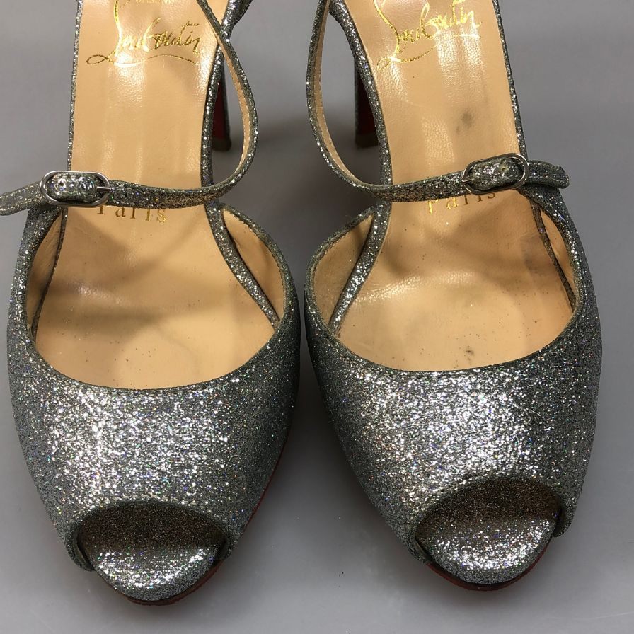 クリスチャンルブタン ヒールパンプス オープントゥ ラメ シルバー レディース サイズ34 Christian Louboutin 約21.0cm【AFD2】