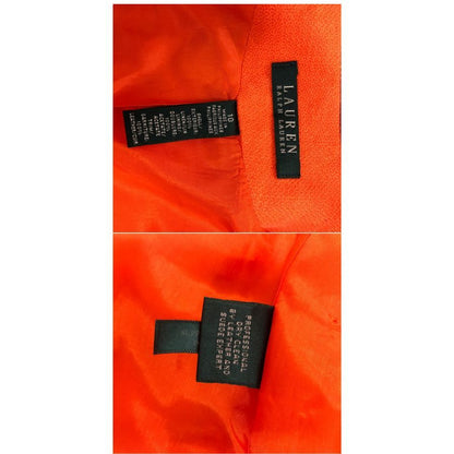 美品◆ローレン ラルフローレン ショートジャケット レザー襟 ゴールド金具 レディース  サイズ10 オレンジ LAUREN RALPH LAUREN 【AFB11】