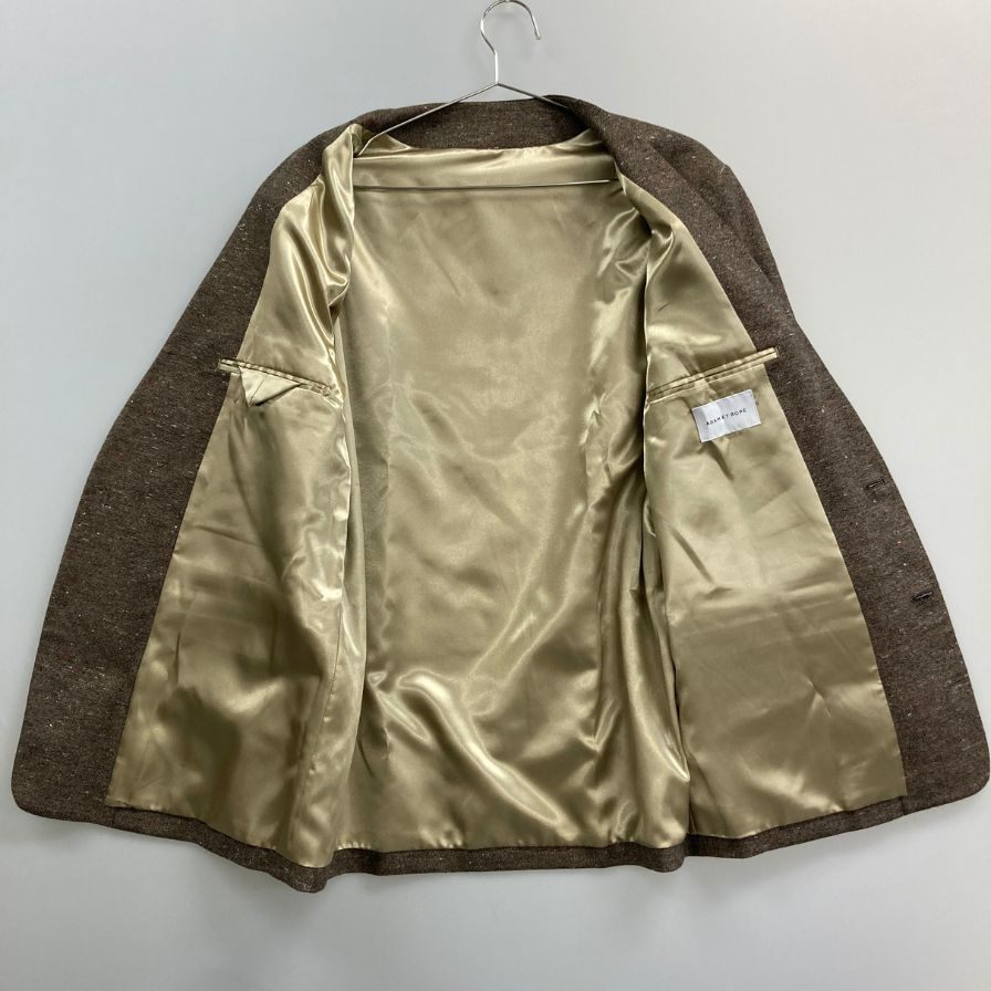 美品◆アダム エ ロペ  オム ハードクロス  ノーカラージャケット セットアップ ブラウン メンズ L ADAM ET ROPE' HOMME 【AFB27】
