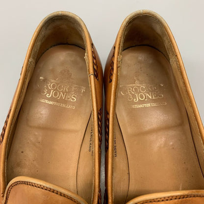 クロケット&ジョーンズ レザーシューズ 編み込み タッセル ローファー カーフ ランガム ブラウン サイズUK7E CROCKETT&JONES LANGHAM ローファー 約25.5cm【LA】【中古】