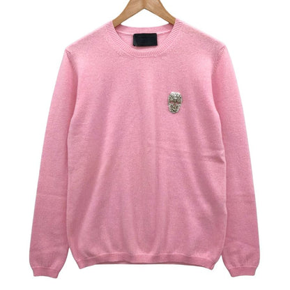 極美品◆フィリッププレイン ニット セーター スカルビジュー カシミア100% レディース サイズL ピンク Philipp Plein 【AFB7】