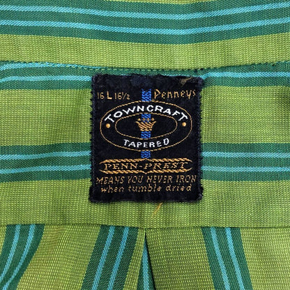 中古◆タウンクラフト 60S 半袖シャツ TAPEREDタグ ストライプ メンズ グリーン サイズL towncraft 【AFB8】