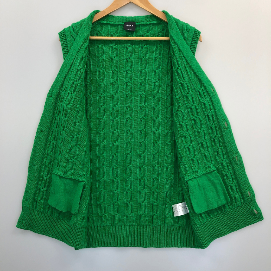 美品◆バフィー ケーブルニット ベスト ウール メンズ グリーン サイズ50 BAFY 【AFB13】