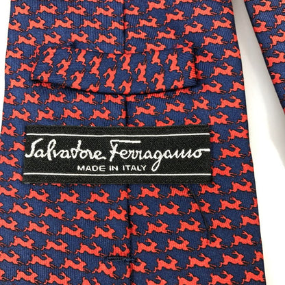サルヴァトーレフェラガモ ネクタイ ウサギ 総柄 レッド シルク100％ Salvatore Ferragamo【AFI18】