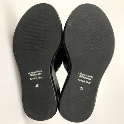 ラボラツィオーネアルティッジャーナ 厚底サンダル レザー ブラック レディース サイズ36 lavorazione artigiana 約22.5cm【AFC4】