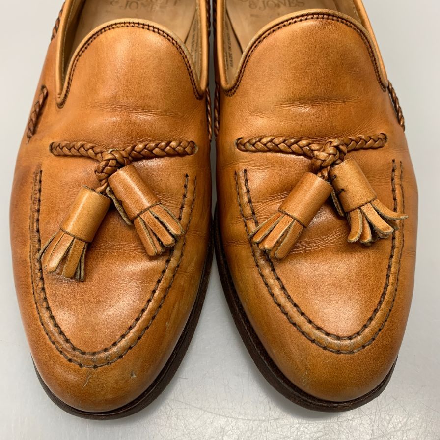 クロケット&ジョーンズ レザーシューズ 編み込み タッセル ローファー カーフ ランガム ブラウン サイズUK7E CROCKETT&JONES LANGHAM ローファー 約25.5cm【LA】【中古】