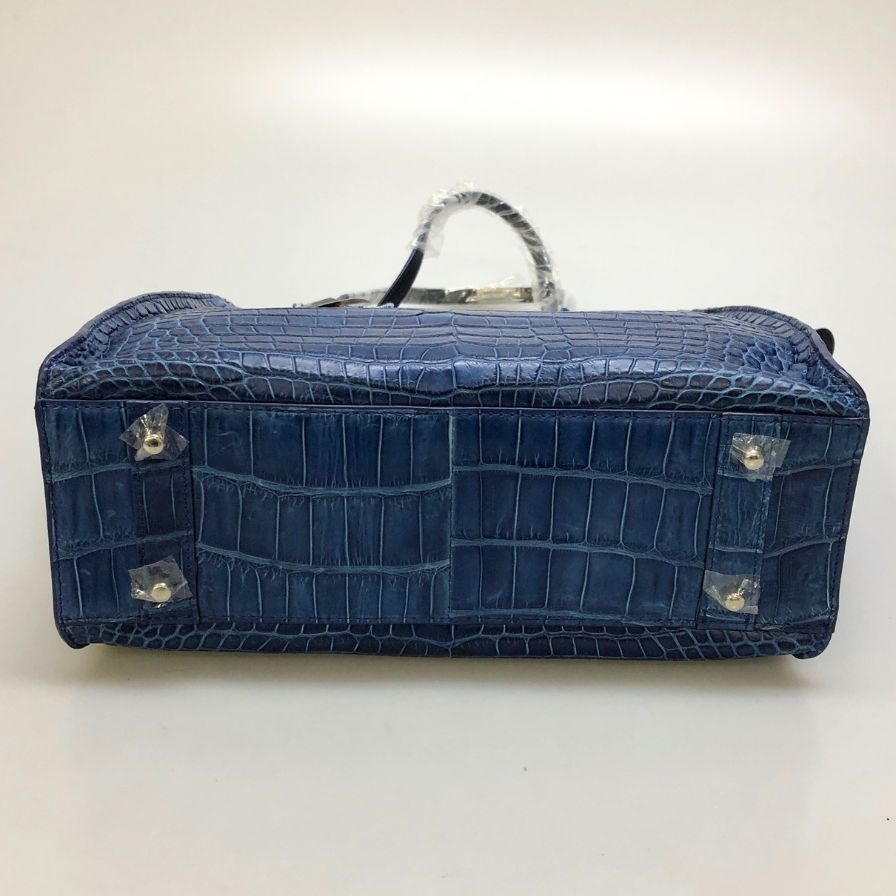 ペレリールッソ クロコ ハンドバック ブルー系 PELLEY LUSSO【AFE8】