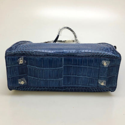 ペレリールッソ クロコ ハンドバック ブルー系 PELLEY LUSSO【AFE8】