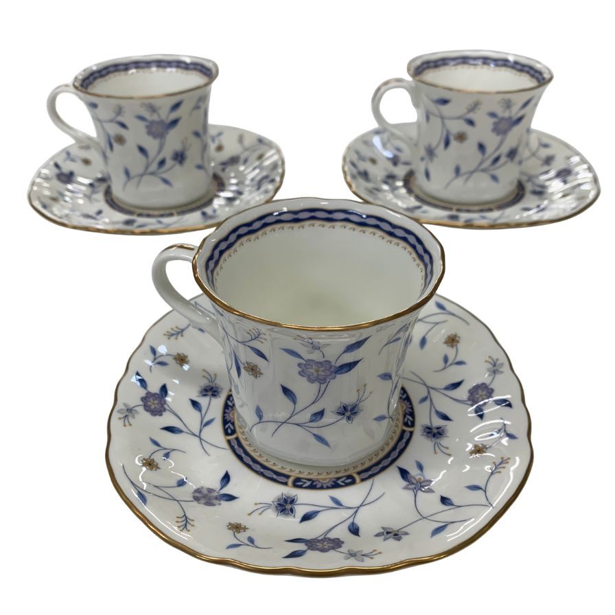 ナルミ カップ＆ソーサー 3客セット ミラノ 金彩 花柄 ホワイト×ブルー  NARUMI【AFI28】【中古】