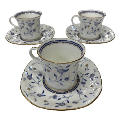 ナルミ カップ＆ソーサー 3客セット ミラノ 金彩 花柄 ホワイト×ブルー  NARUMI【AFI28】【中古】