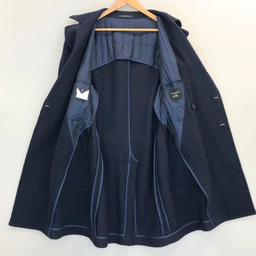 美品◆タリアトーレ ブリッラ チェスターコート ウール ダブル ロング ネイビー メンズ サイズ48 TAGLIATORE Brilla 【AFA1】