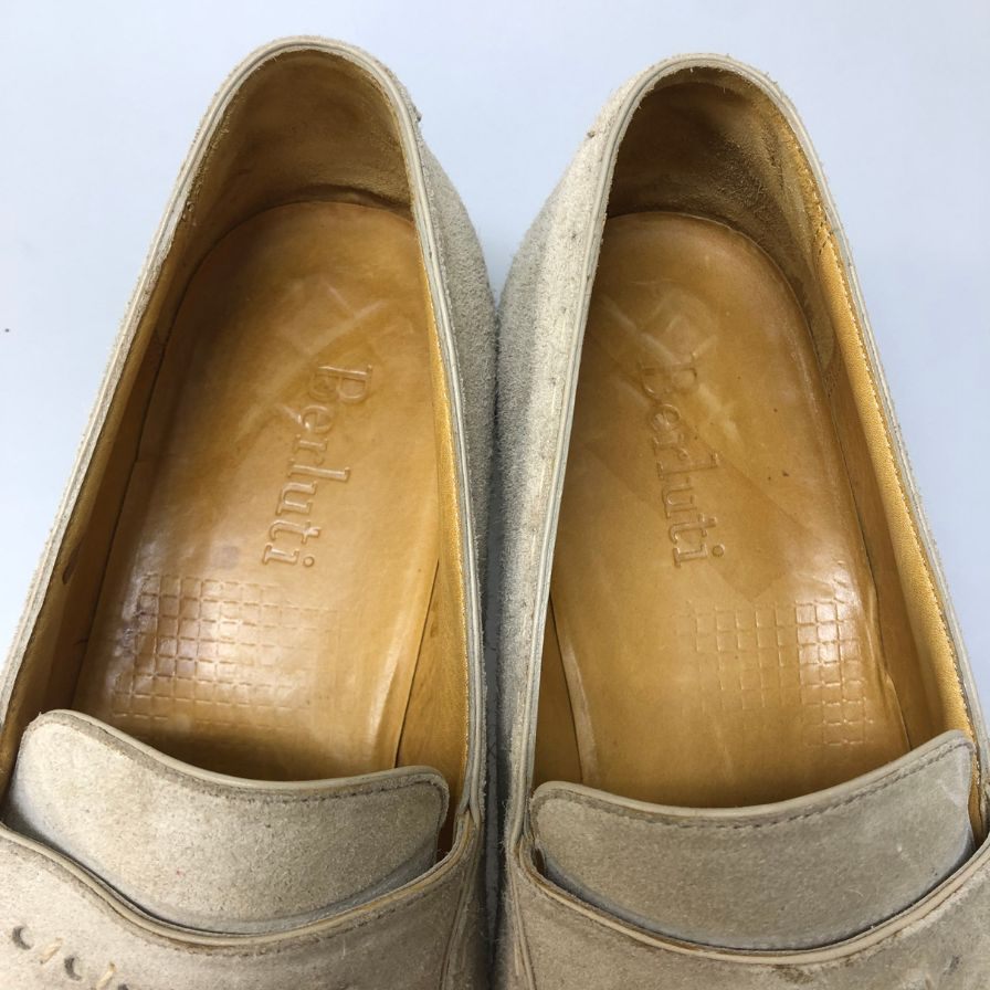 ベルルッティ スエード スクエアトゥ コインローファー 1154 メンズ サイズ8.5 ベージュ Berluti 約27.5cm【AFC4】