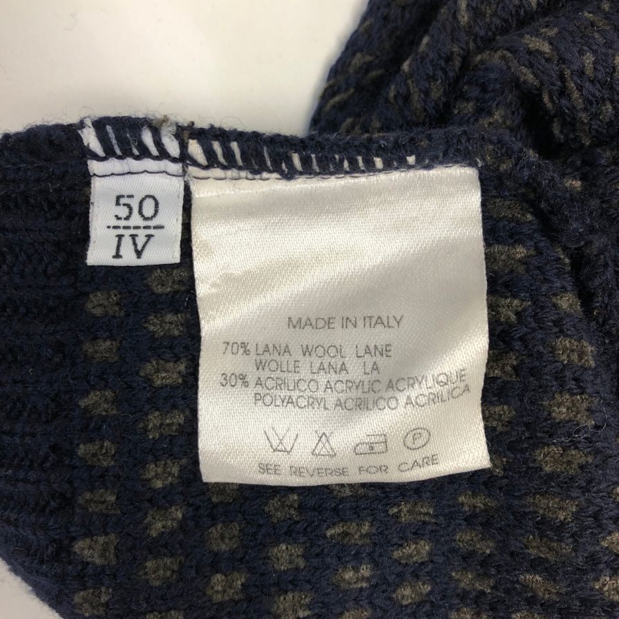 美品◆エルメネジルドゼニア ニットセーター ウール ハイネック スエードパイピング ネイビー系 サイズ50 メンズ Ermenegildo Zegna 【AFB27】