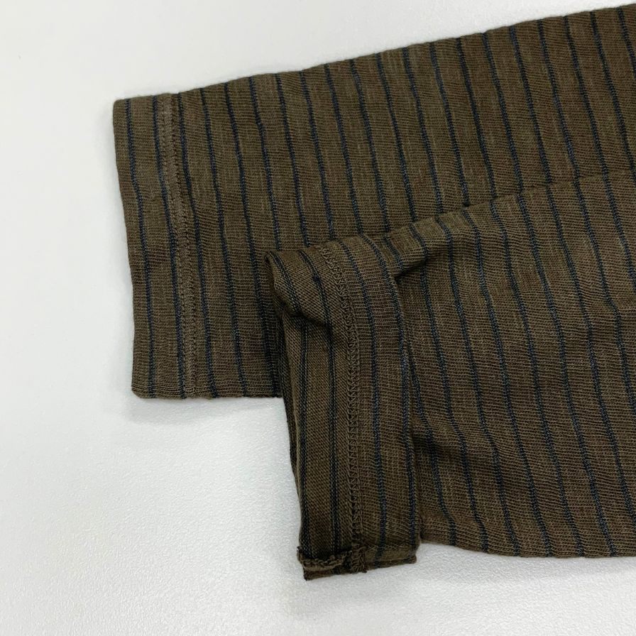 新品同様◆ロベルトコリーナ Tシャツ ロングスリーブ ボーダー リネン混 コットン カーキ サイズ48 メンズ roberto collina 【AFB41】