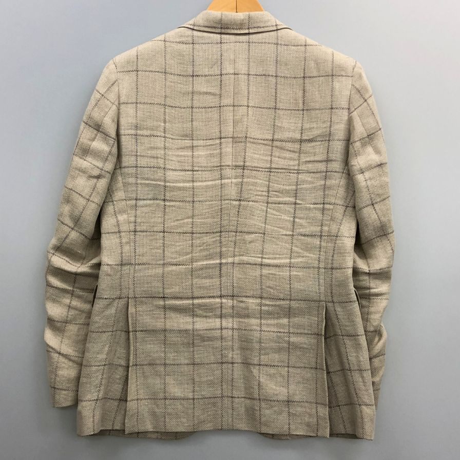 中古◆スーツセレクト リネン テーラードジャケット JSJ2056 ベージュ サイズA5 メンズ チェック SUIT SELECT DORAGO 【AFB33】