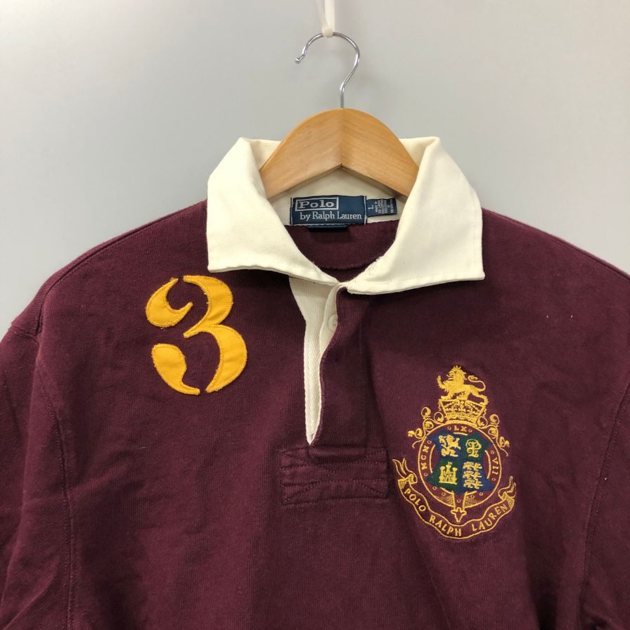 中古◆ポロラルフローレン ポロシャツ ラガーシャツ カスタムフィット ボルドー系 メンズ サイズL POLO RALPH LAUREN 【AFB22】