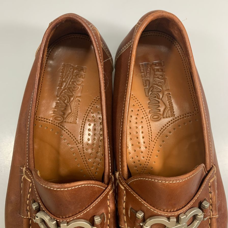 サルバトーレ フェラガモ ローファー ビットローファー ガンチーニ ブラウン メンズ サイズ7.5 Salvatore Ferragamo 約25.5cm【AFC6】