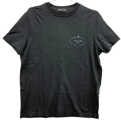美品◆プラダ Tシャツ 胸元ワンポイント ロゴ 刺繍 メンズ サイズM ブラック PRADA 【AFB11】