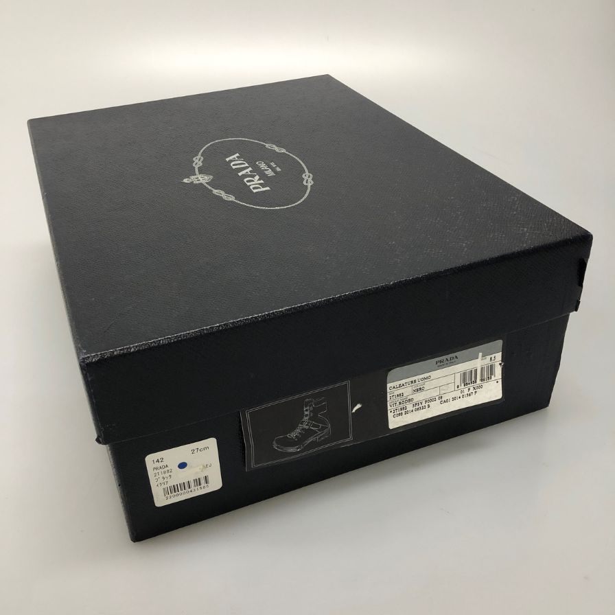 プラダ コンバットブーツ レースアップ ベルト レザー 2T 1882 ブラック メンズ サイズ7.5 PRADA 約26.0cm【AFD15】