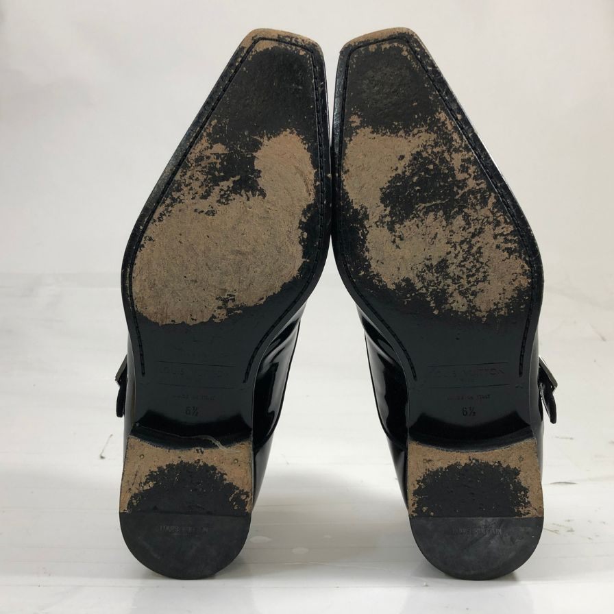 ルイヴィトン レザーシューズ シングルモンク ガラスレザー 0054 チゼルトゥ ブラック メンズ サイズUK6.5 LOUIS VUITTON 約25.5cm【AFC33】